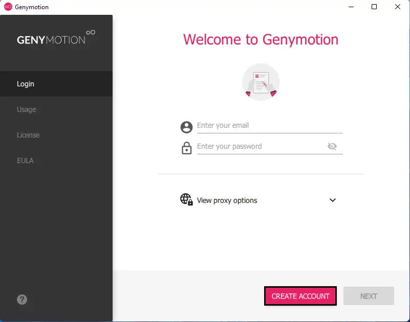 Welcome to Genymotion create account