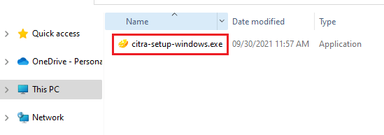 Windows explorer Citra setup file
