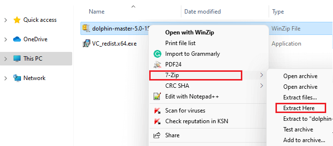 Windows explorer extract files