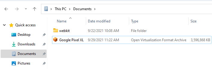 VirtualBox imported file