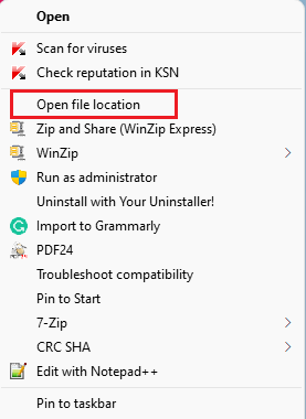 Open file location