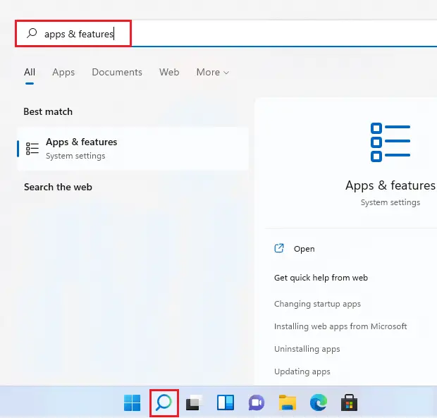 Search app & features Windows