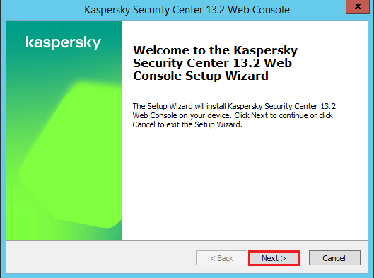 Welcome to Kaspersky web console wizard