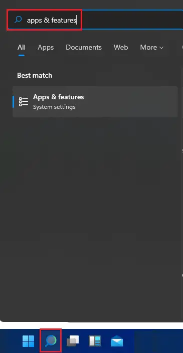 Windows search Apps & features