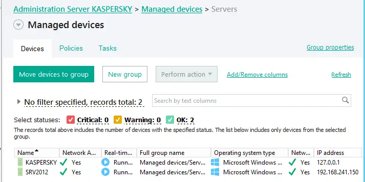 Administration Kaspersky manage devices