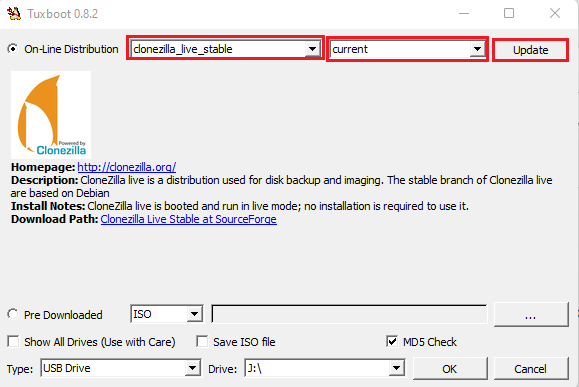 Create Clonezilla bootable USB Tuxboot