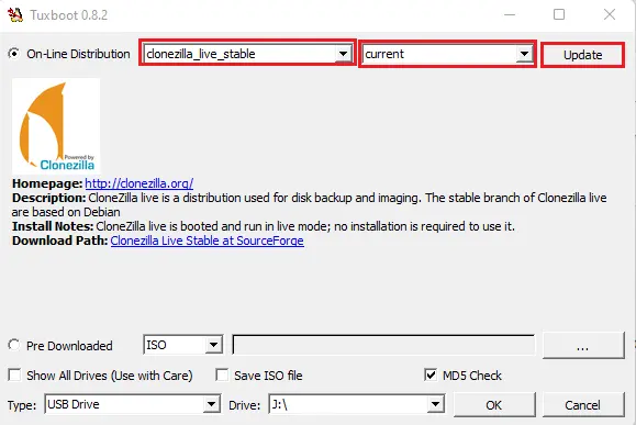 Create Clonezilla bootable USB Tuxboot