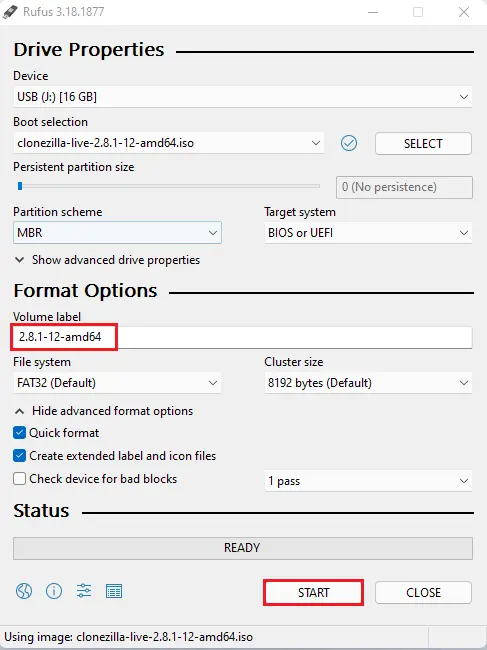 Create USB bootable disk Rufus