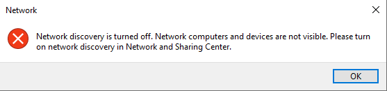 Network discovery is turned off