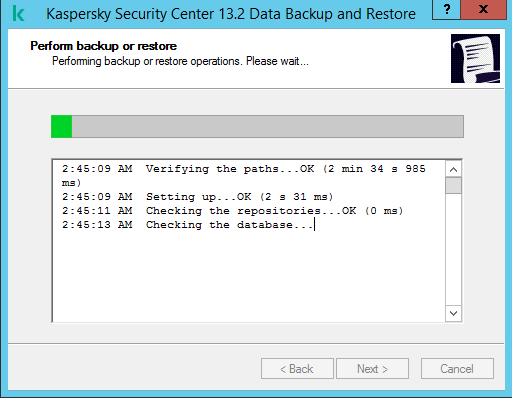 Perform Kaspersky Server Database backup