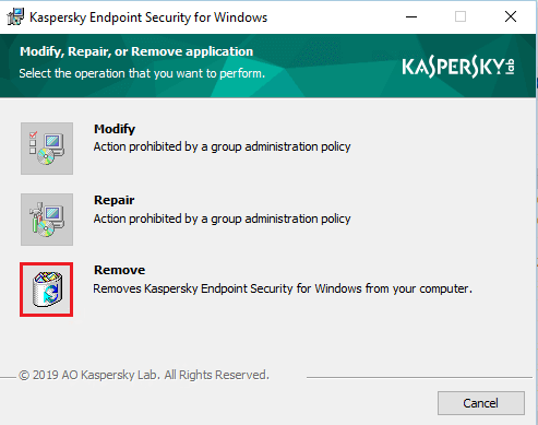 Remove Kaspersky endpoint security