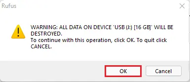 Rufus data destroying warning
