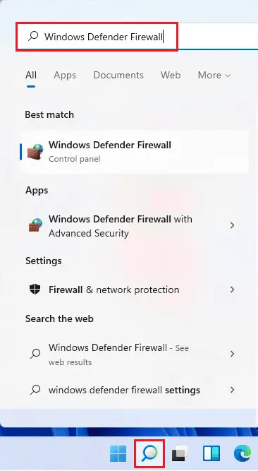 Search Windows Defender Firewall