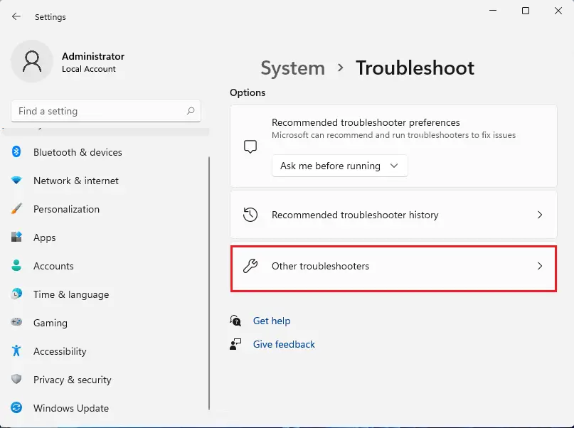 Troubleshoot in Windows 11