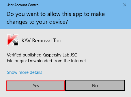 User account control, KAV removal tool