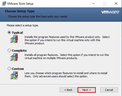 VMware choose setup type