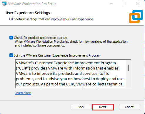 VMware user experience settings