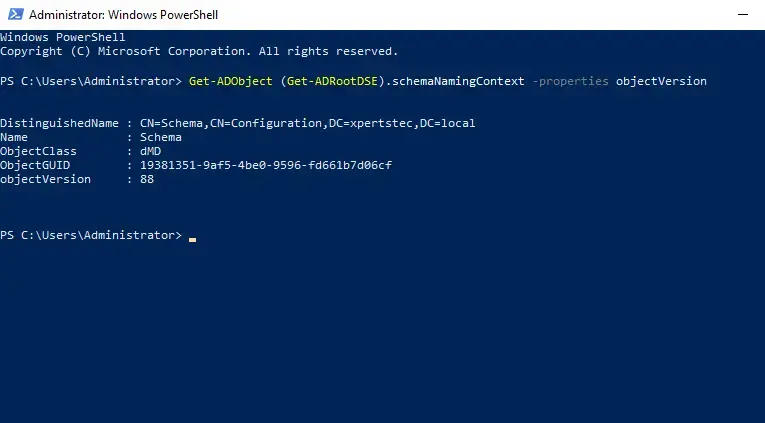 Check AD schema version PowerShell