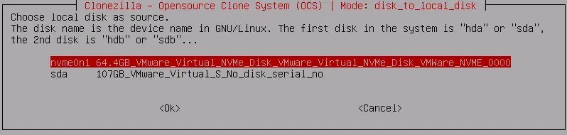 Clone a disk clonezilla source