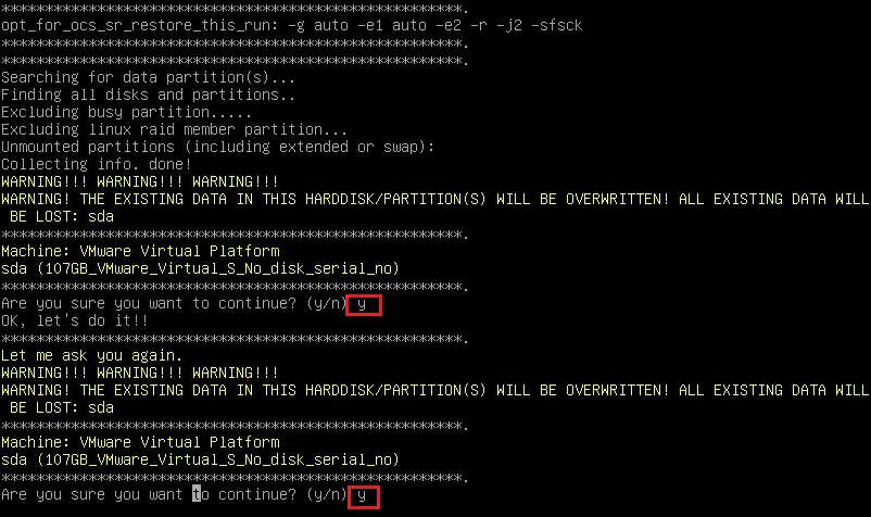 Clone a disk clonezilla warning