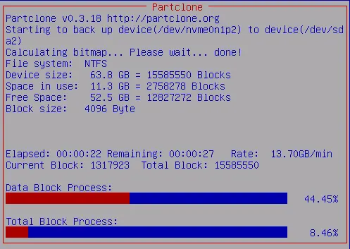 Clone a disk partclone