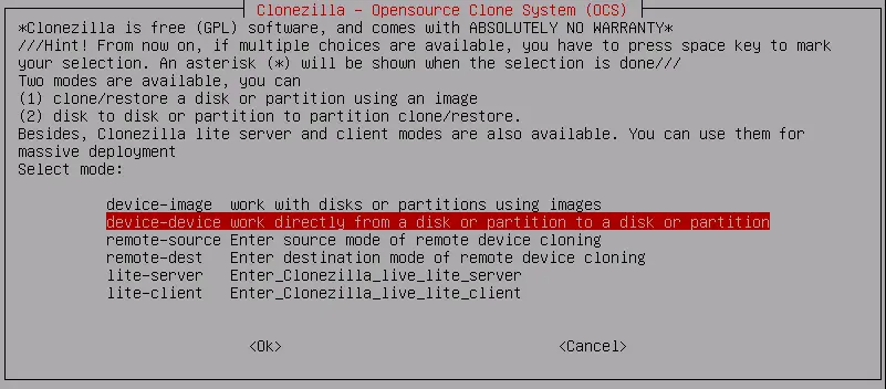 Clonezilla device device work directly