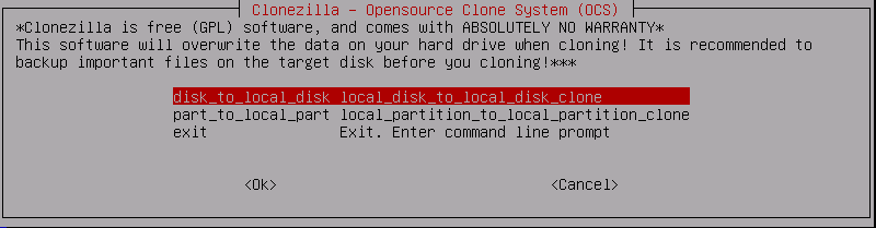 Clonezilla disk to local disk