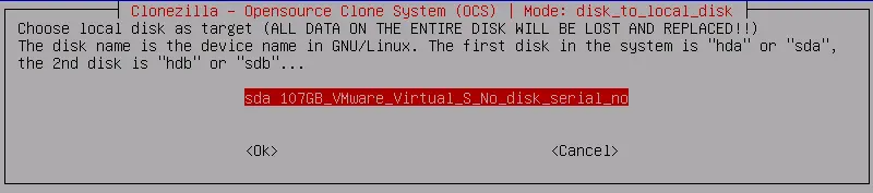 Clonezilla target disk