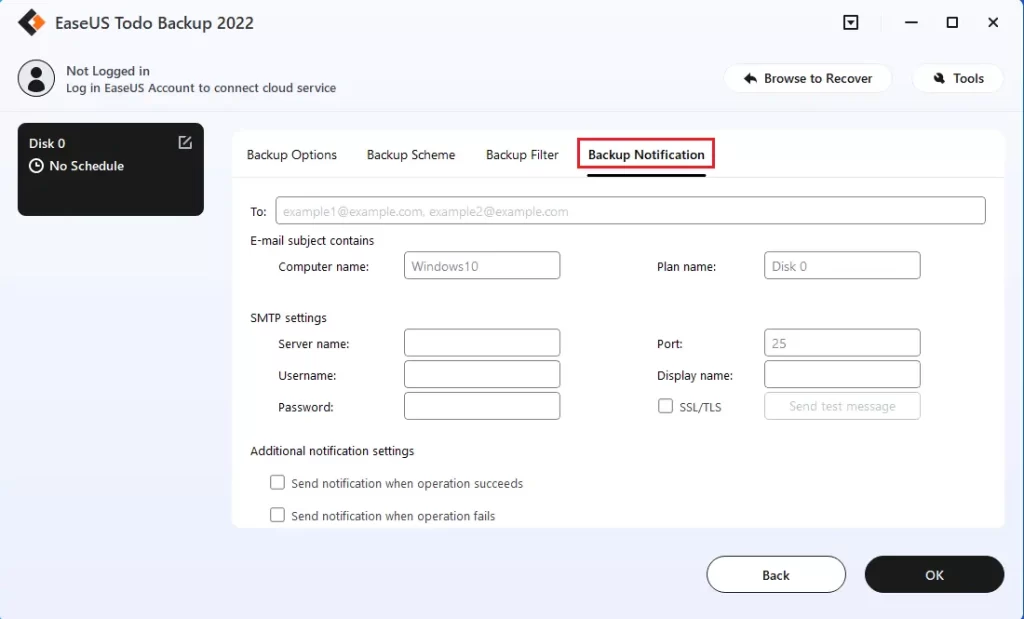 EaseUS backup notification