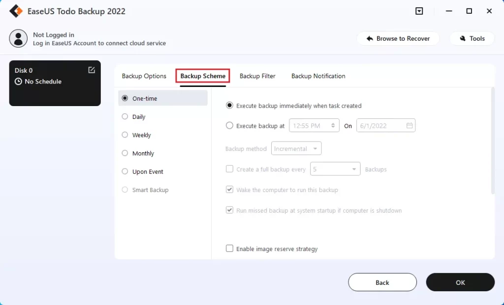 EaseUS backup scheme