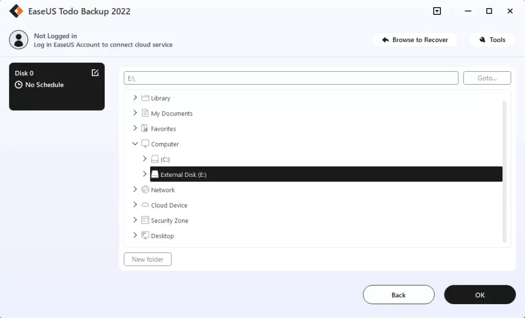 EaseUS destination local disk