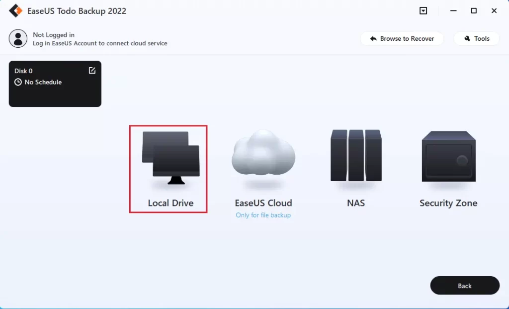 EaseUS destination local disk