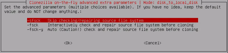 Extra parameter clonezilla -sfsck