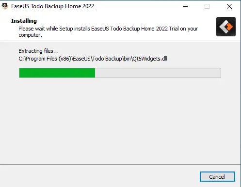 Installing EaseUS Todo backup home