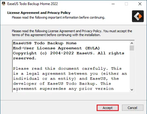 License agreement EaseUS backup