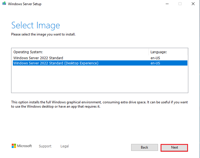 Select Windows Server 2022 Image