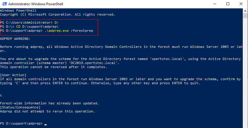 Upgrade Schema for Active Directory Forest