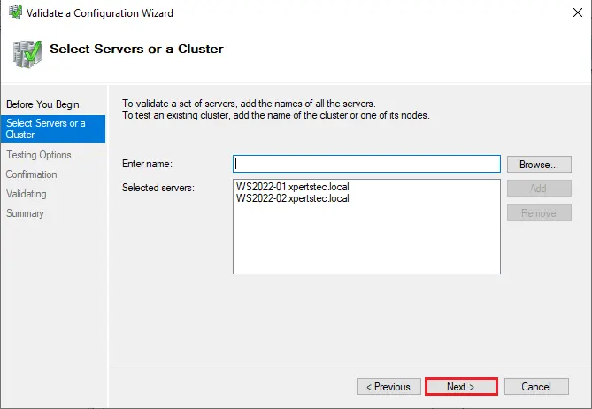 Validate a configuration select servers