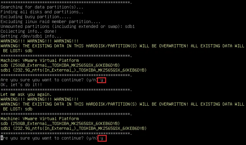 You want to continue clonezilla
