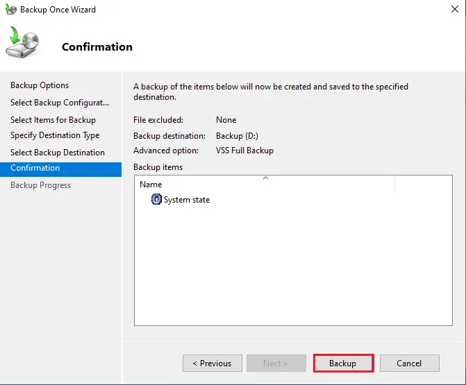 Backup active directory confirmation