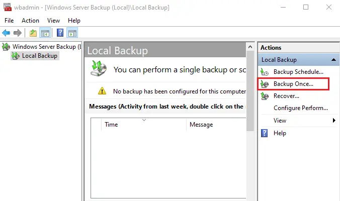 Windows Server Backup Local