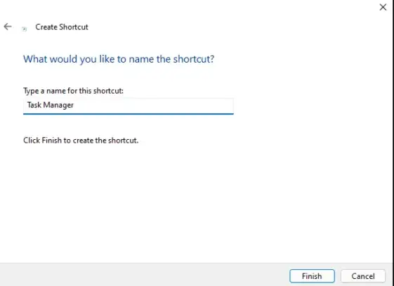 type the name of the shortcut