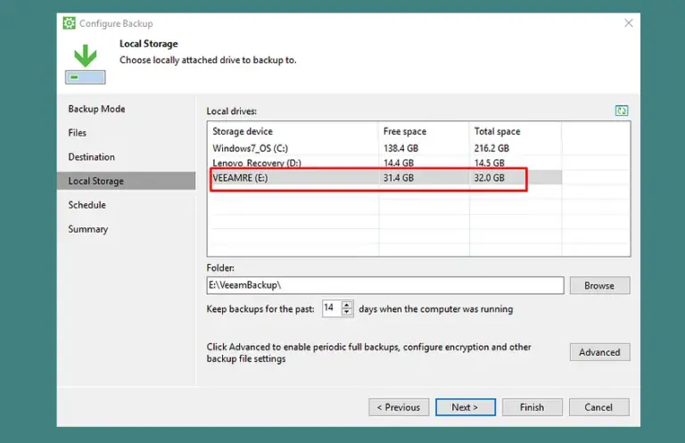 Veeam backup local storage