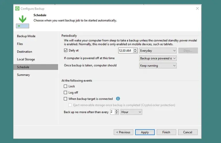 configure veeam backup schdule