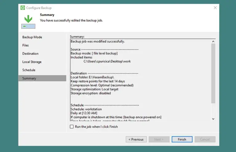 configure veeam backup summary