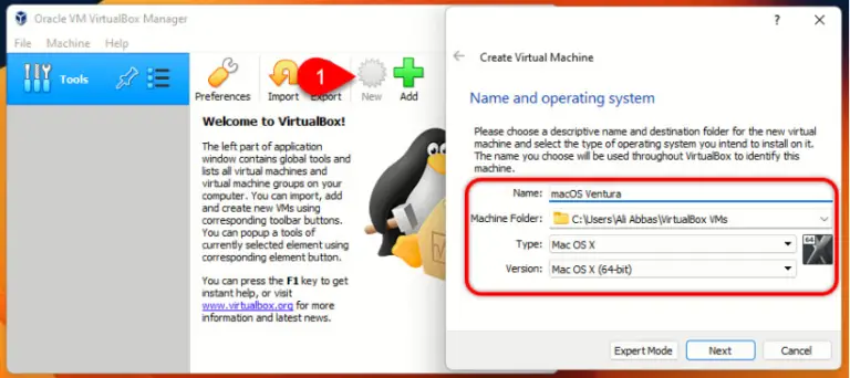 create new virtual machine in virtualbox