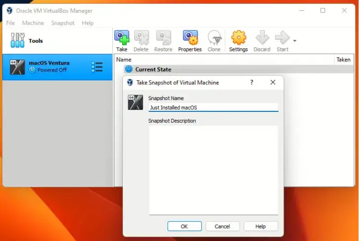 take snapshot of virtual machine