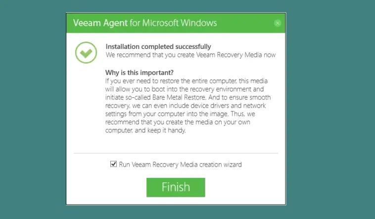 veeam agent installation completed successfully