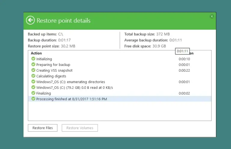 veeam backup restore point details