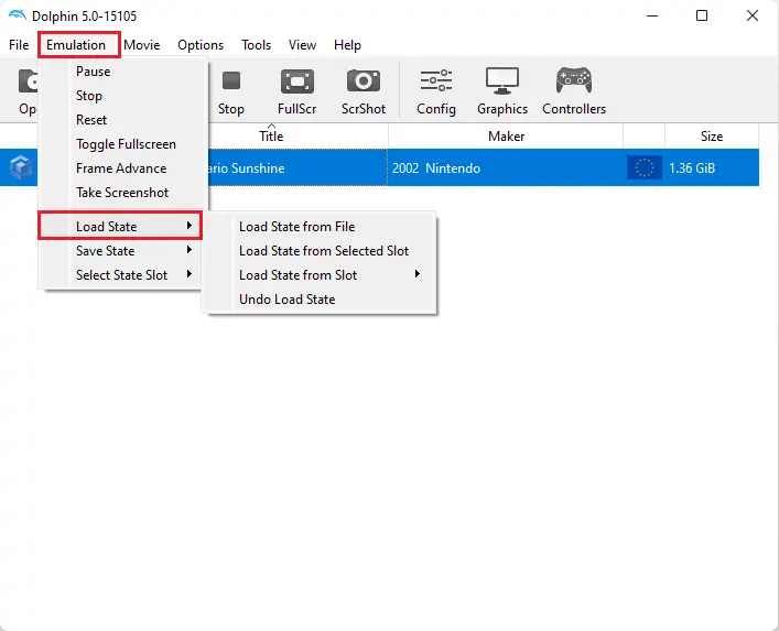 Dolphin load state from file